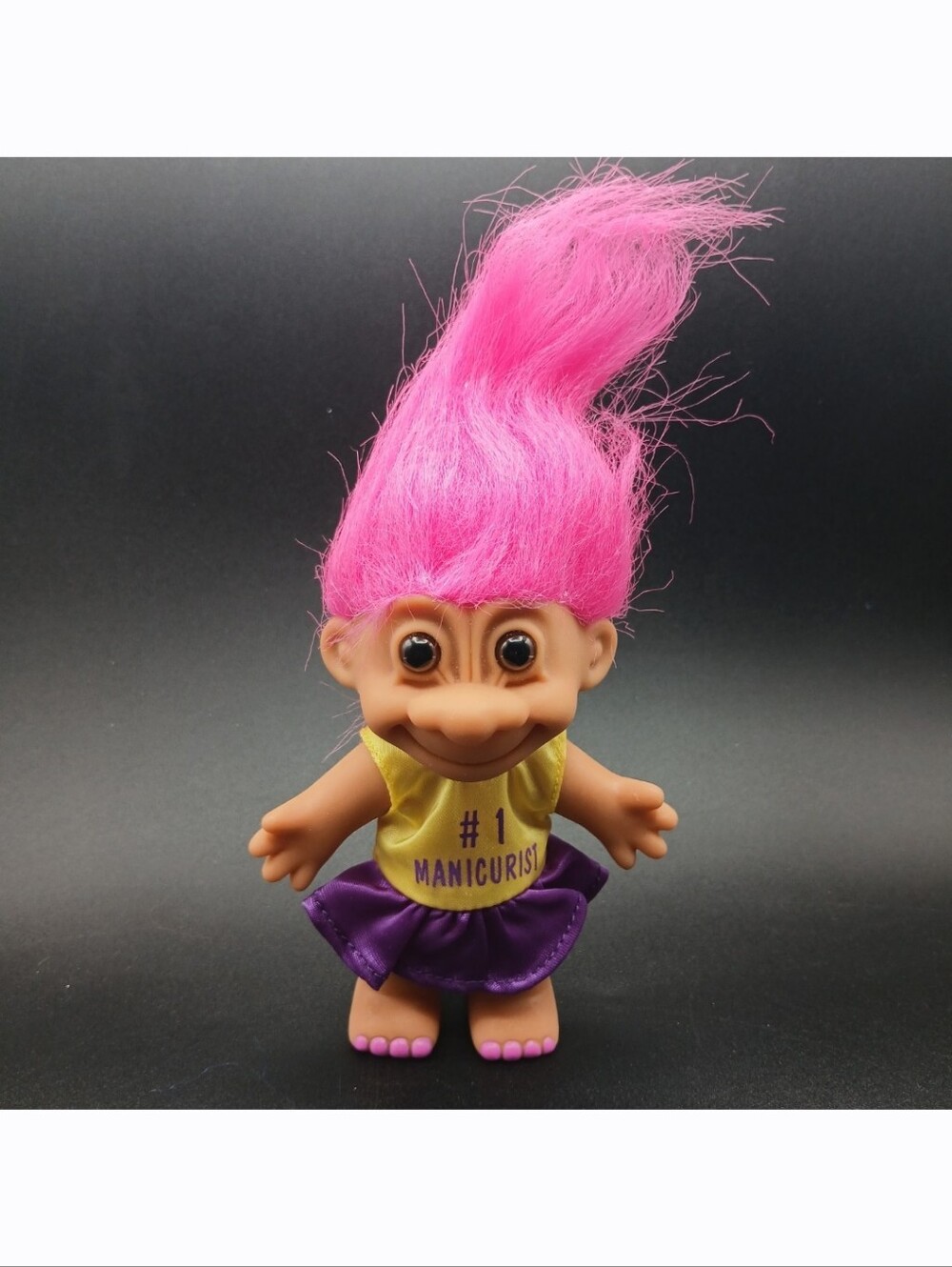 Vintage Russ Troll Doll 5" Hot Pink Hair #1 Manicurist Pink Toe Nails Toy